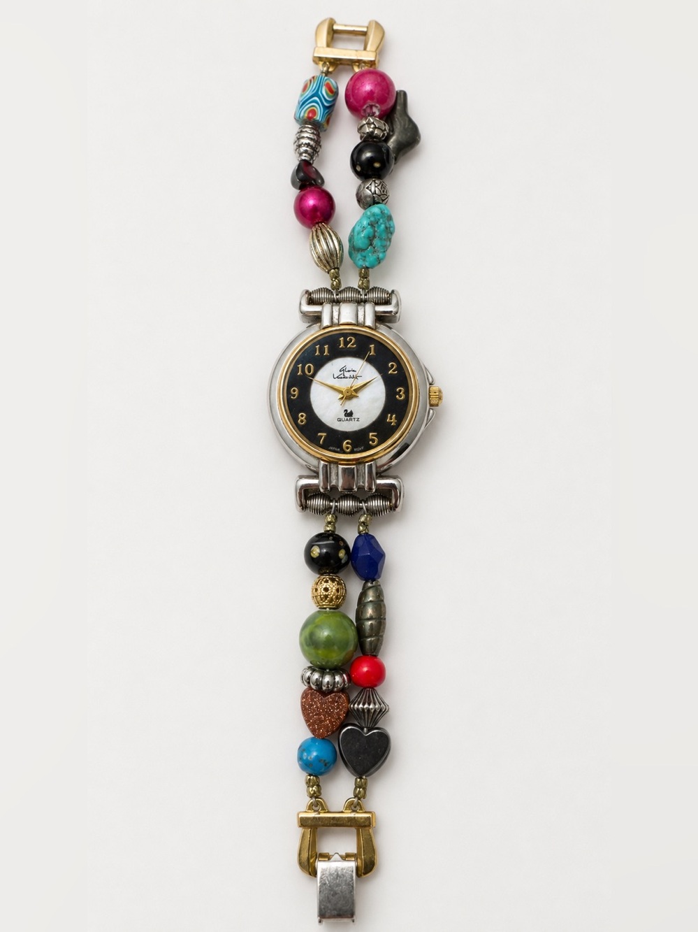 RARE Vintage Gloria Vanderbilt Ref 1024 Multicolor Beaded Quartz Bracelet Watch